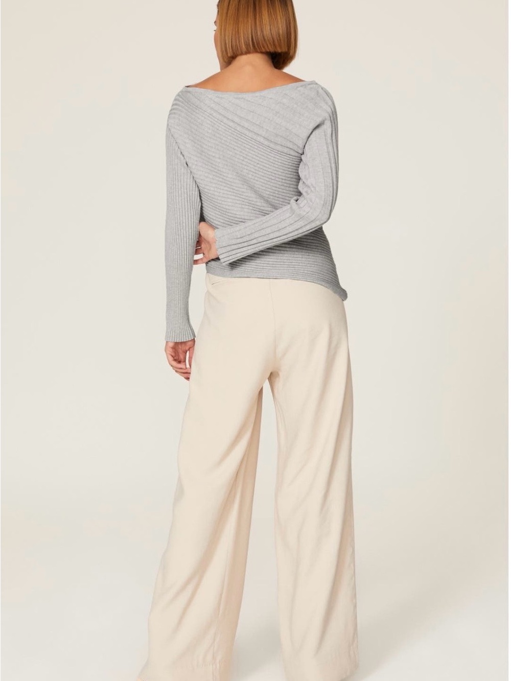 Milly Gray Asymmetric Boat Neck Sweater~Size P (2)~$295~ - Picture 2 of 8
